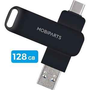 Mobiparts Memorystick Dual USB-C and USB-A 128GB Black (128 GB, USB-C, USB-A), USB-stick, Zwart