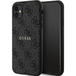 Guess GUHMN61G4GFRK iPhone 11 6.1" / Xr czarny/zwart hardcase 4G Collectie Leer Metalen Logo MagSa (iPhone 11), Smartphonehoes, Zwart