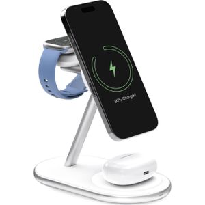 Puro Mag Station Qi2 3-in-1 Kabelloses Ladegerät Kompatibel mit MagSafe - Weiss (30 W), Draadloze laders, Wit