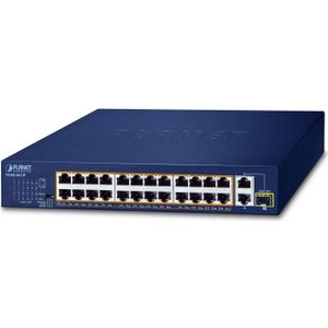 Planet - 24-Port 10/100TX PoE Switch - 2-Port 1000T - 1x SFP - Zwart