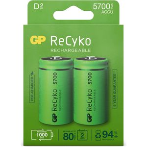 GP Batteries 1x2 ReCyko NiMH batterijen D Mono 5700 mAH, klaar voor gebruik, NIEUW (2 Pcs., D, 5700 mAh), Batterijen