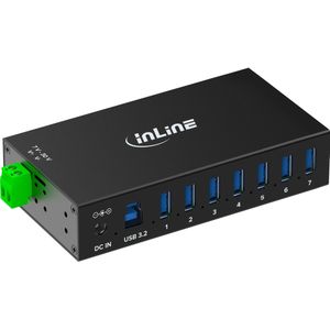 InLine  USB 3.2 Gen.1 Industrie-Hub, 7 Port, Aluminiumgehäuse, mit Netzteil (USB-B, 7 ports), Docking station + USB-hub, Zwart