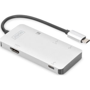 Digitus USB Type-C multipoort (USB C), Docking station + USB-hub, Zilver