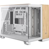 CORSAIR - 2500X - PC-behuizing - Wit/Bamboehout - Panoramisch Gehard Glas, Dual Chamber, Compatibel met Omgekeerde Aansluiting Moederbord