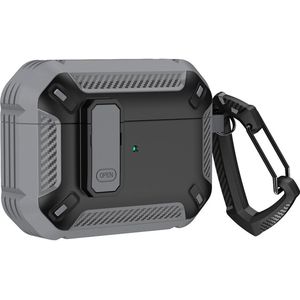 Hurtel Airpods 4 Pantserhoes met karabijnhaak - Grijs (Hoofdtelefoon hoes), Hoofdtelefoon Tassen + Beschermende Covers, Grijs