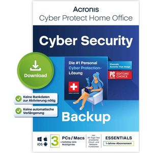Acronis Cyber Protect Home Office Essentials ESD, Subscr. 1j, 3 PC voor Windows & Android & iOS & Mac OS