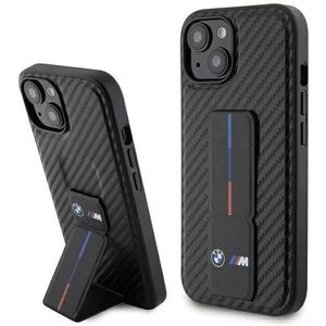 BMW BMHCP15SGSPCCK iPhone 15 6,1"" czarny/zwart hardcase Grip Stand Glad & Carbon (iPhone 15), Smartphonehoes, Zwart