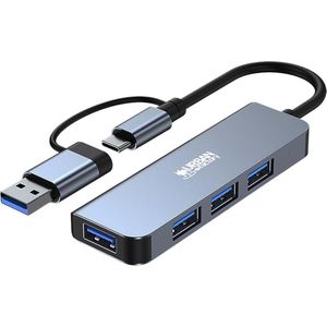 Urban Factory USB-A/C hub voor mijnbouw (USB-A, 4 ports), Docking station + USB-hub, Grijs