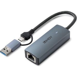 Lindy - USB 3.2 Gen 1 naar 5G Ethernet - Docking Station - Grijs