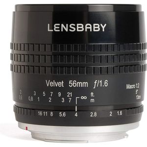 Lensbaby Velvet 56 mm 1.6 Fuji X-Mount (Fujifilm Fujinon XF, APS-C / DX), Objectief, Zwart