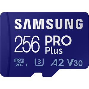 Samsung SD MicroSD-kaart SDXC PRO Plus 2021CL10 (microSDXC, 256 GB, U3, UHS-I), Geheugenkaart, Blauw