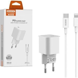 Somostel Oplader WANDKOPPEL 3.6A 20W + PD KABEL IPHONE WIT SOOSTEL POWER DELIVERY SS-Q10 PD (20 W, Stroomvoorziening), USB-lader