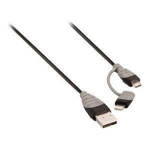 Bandridge 2-in-1 synchronisatie- en oplaadkabel USB A male - Micro-B male 1,00 m zwart + Lightning-adapter (1 m, USB 2.0), USB-kabel