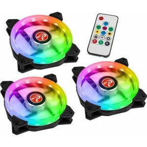 Raijintek Iris 12 Rainbow A-RGB LED ventilator, set van 3 incl. controller. (120 mm, 3 x), PC ventilator, Zwart