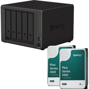 Synology DiskStation DS1522+ 5 Einschübe NAS-Server Leergehäuse + 8 TB Plus (2x 4TB) (2 x 4 TB), Netwerkopslag, Zwart
