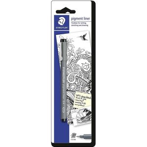 Staedtler, Kleurpotloden, pigment liner 308 Fineliner blisterkaart met 1 pigment liner, zwart, ca. 0,4 mm (Zwart, 1 x)