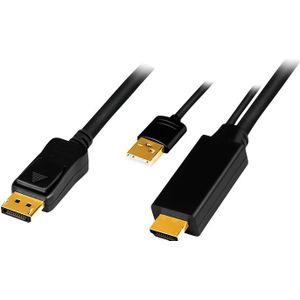 LogiLink CH0090 HDMI-kabel A/M + USB-A/M naar DP/M, UHD 4K/30 Hz, bw, 1 m (1 m, HDMI), Videokabel
