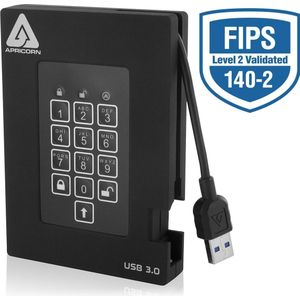 Apricorn Aegis Padlock Fortress A25-3PL256-2000F - Harde schijf - gecodeerd - 2 TB - ex (2 TB), Externe harde schijf, Zwart