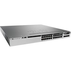 Cisco 3850-24T-L: 24-poorts Lan Base Switch (24 ports), Netwerkschakelaar, Zwart, Grijs
