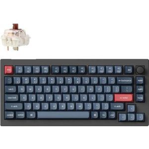 Keychron V1 Max Swappable RGB Backlight Brown Switch ISO Layout Italian - Black - Knob Version (PBT Caps) (IT, Draadloze, Bedraad), Toetsenbord, Zwart