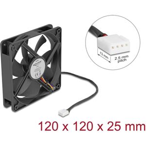 Delock Axiallüfter 24 V DC, 120 x 120 x 25 mm schwarz (120 mm, 1 x), PC ventilator, Zwart