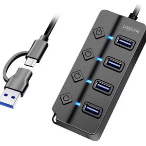 LogiLink - UA0419 - Docking Station - USB-C - 4 Havens - Zwart - USB 3.2 Gen 1