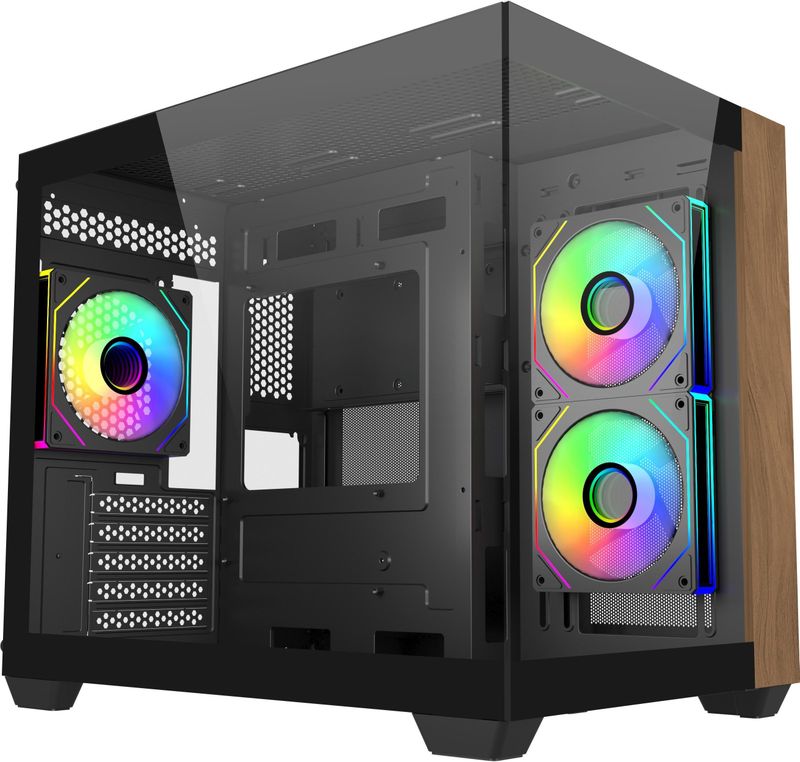 Cooler Master CoolerMaster Geh Elite 481 Wood Black (mATX, ITX), PC-behuizing, Zwart
