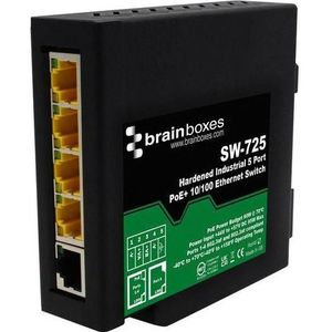 Brainboxes Geharde industriële 5-poorts PoE+ 10/100 Ethernetschakelaar - 0,1 Gbps - 5-poorts (5 ports), Netwerkschakelaar