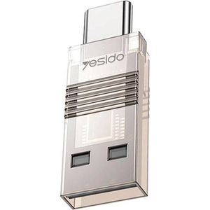 Yesido - Card Reader (GS21) - USB to Type-C, TF Card, 480Mbps - Transparent (USB-C), Geheugenkaartlezer, Transparant