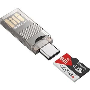 Yesido - Card Reader (GS21) - USB to Type-C, TF Card, 480Mbps - Transparent (USB-C), Geheugenkaartlezer, Transparant