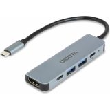 Dicota USB-C 5-in-1 Video Hub 4K PD 100W zilver (USB C), Docking station + USB-hub, Zilver