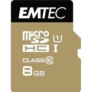 Emtec Gold+ Flash-geheugenkaart (SD-adapter inbegrepen) (microSDHC, 8 GB, U1, UHS-I), Geheugenkaart, Goud, Zwart