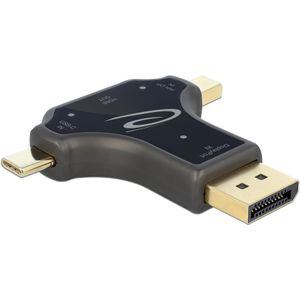 Delock 3 in 1 monitoradapter met USB-C/DP/ mini DP ingang naar HDMI uitgang (HDMI, 15.70 cm), Data + Video Adapter, Grijs