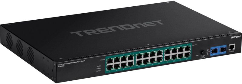 Trendnet - 26 Havens - Netwerkschakelaar - Zwart - Beheerd, PoE+, IP30, Temperatuurbereik -40° tot 70° C