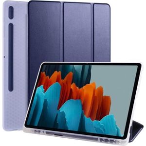 MU Classic Drievoudige opvouwbare hoes met stylushouder (Galaxy Tab S7+), Tablethoes, Blauw