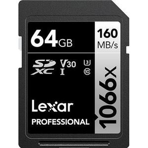 Lexar PRO 1066x R160/W70 64GB U3 V30 UHS-I (SDXC, 64 GB, U3, UHS-I), Geheugenkaart, Zilver