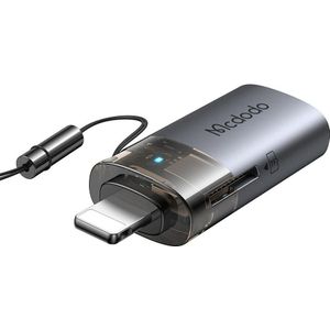 Mcdodo - 2-in-1 USB-A naar Lightning-adapter met TF-kaartlezer (Bliksem, USB-A, MicroDot), Adapter voor mobiel apparaat, Zwart