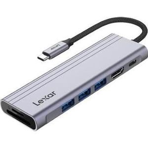 Lexar Adapter USB 3.2 Type C H31 vers HDMI, USB Type A/C, kaart SD&Micro SD (Argent), Docking station + USB-hub, Zilver