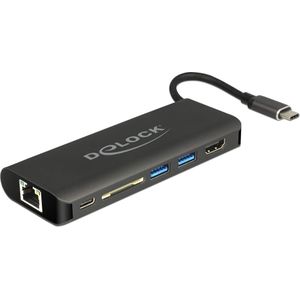 Delock 87721 (USB C), Docking station + USB-hub, Grijs