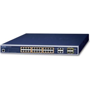 Planet - 24-poorts 10/100/1000Mbps PoE + 4-poorts Gigabit Switch - Zwart