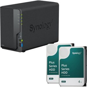 Synology DiskStation DS223 2-bay NAS server lege behuizing + 2x Plus 3,5"" SATA 6Gb/... (2 x 4 TB), Netwerkopslag, Zwart