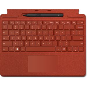 Microsoft Surface Pro Handtekening Type Cover + Pen Qwerty Toetsenbord - Papaverrood (Eng. Int., Microsoft Surface Pro 8, Microsoft Surface Pro X), Tablet toetsenbord, Rood