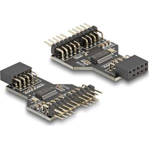 Delock - USB 2.0 Hub - Zwart - 9 pins male naar 2 x 9 pins male - Docking station