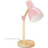 Relaxdays bureaulamp retro - kinderlamp bureau - leeslamp - tafellamp - E14 fitting - hout - roze