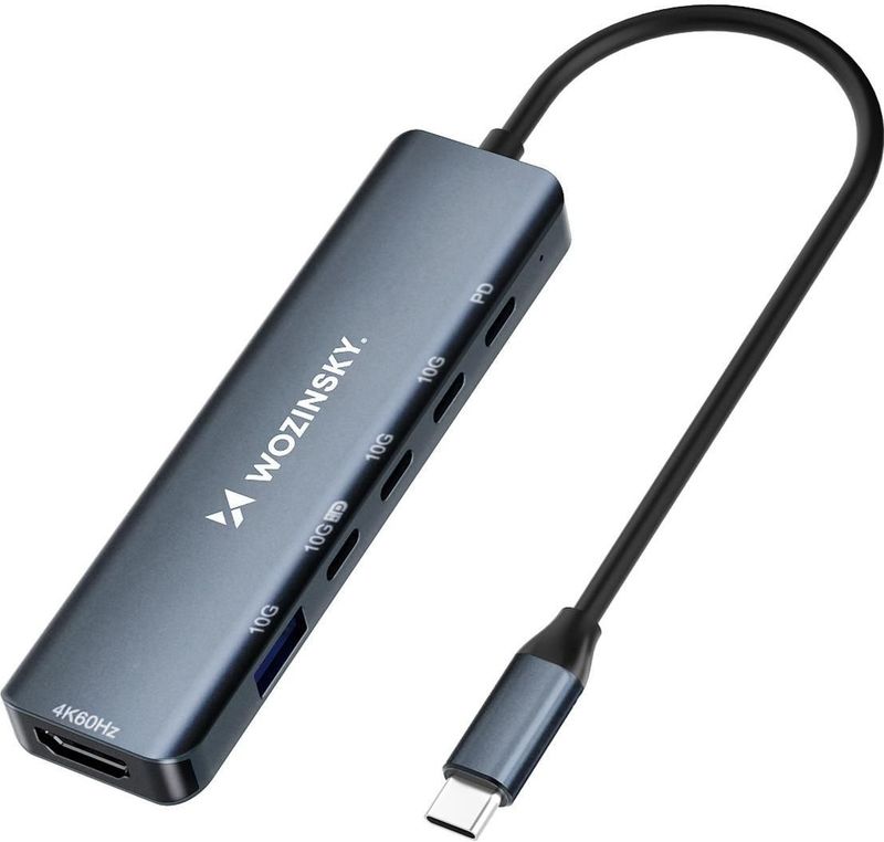 Wozinsky WHBC10Y4S - USB-C Hub - Grijs - 6-in-1 - Aluminium Dockingstation