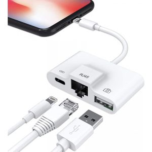 PowerGuard Lightning Ethernet camera-adapter voor Apple iPhone iPad (USB A, Bliksem), Adapter voor mobiel apparaat, Wit