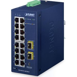 Planet - IP30 - Netwerkschakelaar - Blauw - 16-poorts - Beheerd - DIN-Rail