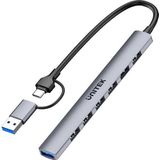 Unitek HUB USB-A/C 7W1 USB-A 5 GBPS (USB-A, USB-C, 7 Havens), Docking station + USB-hub, Grijs