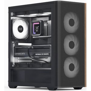 AeroCool - D501A - Mid Tower Behuizing - Houtgeaccentueerd - Gaasfront - SPCC Staal