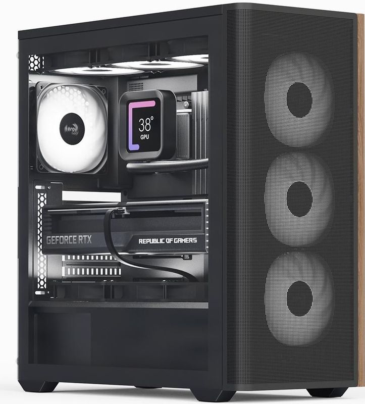 AeroCool - D501A - Mid Tower Behuizing - Houtgeaccentueerd - Gaasfront - SPCC Staal